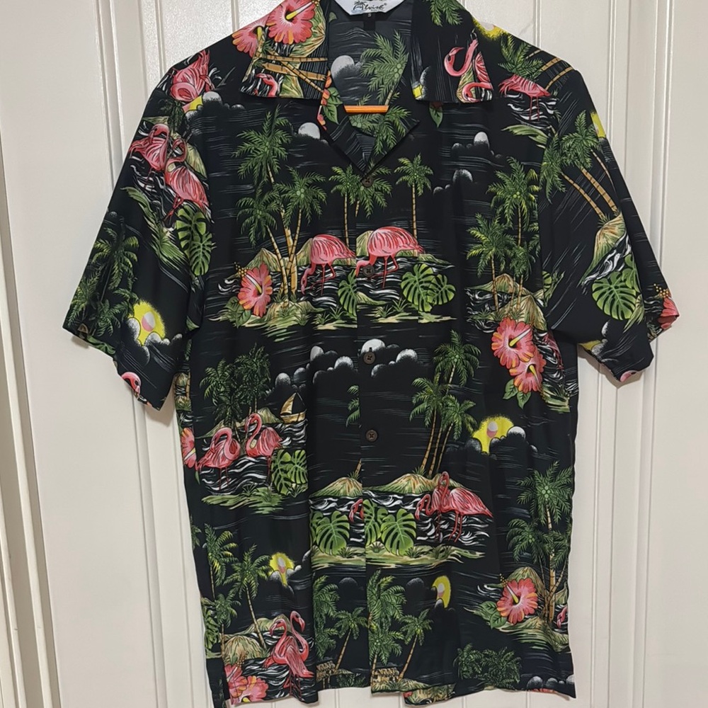 Black and Pink Casual Button Down Shirt with Tropical Print